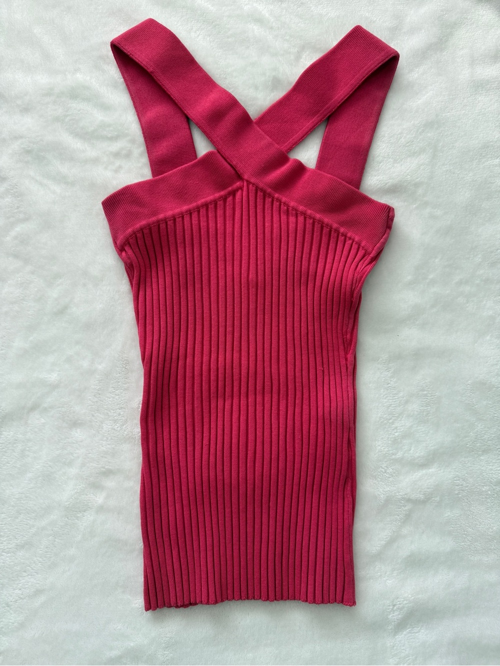 Cache Silk Blend Ribbed Cross Front Tank Top Pink Medium